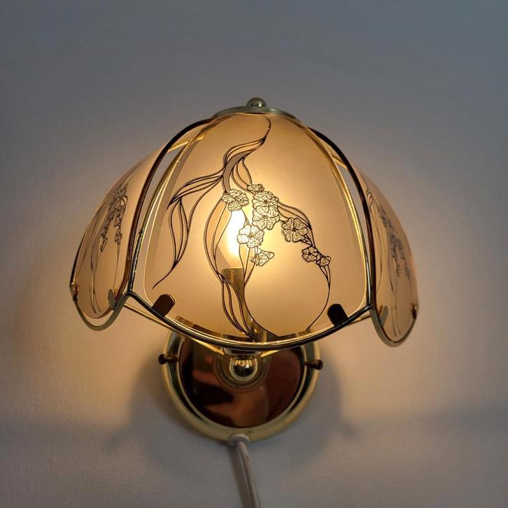 Hollywood Regency jaren 70 lamp, Huis en Inrichting, Lampen | Wandlampen, Gebruikt, Glas, Metaal, Ophalen of Verzenden