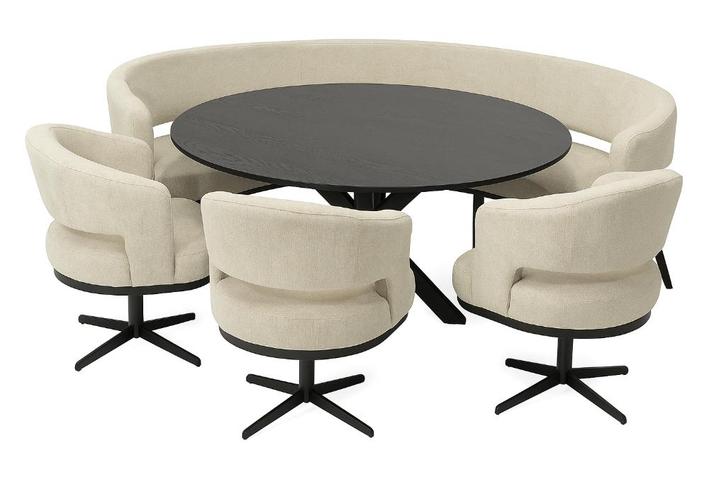 Ronde eetkamer bank beige met luxes eetkamer stoel va 199,-, Huis en Inrichting, Stoelen, Zo goed als nieuw, Drie, Overige kleuren