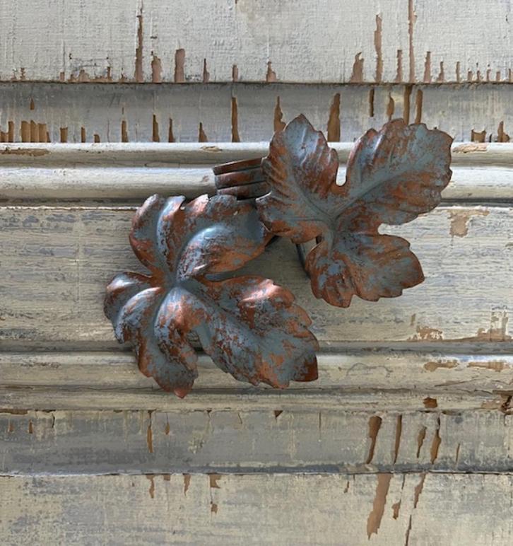 Franse set metalen gordijnroede eindknoppen met druivenblad, Huis en Inrichting, Woonaccessoires | Overige, Zo goed als nieuw