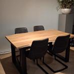 Tafel met eiken blad en stalen poten + 4 slee stoelen, Huis en Inrichting, Tafels | Eettafels, Ophalen, Eikenhout, 50 tot 100 cm