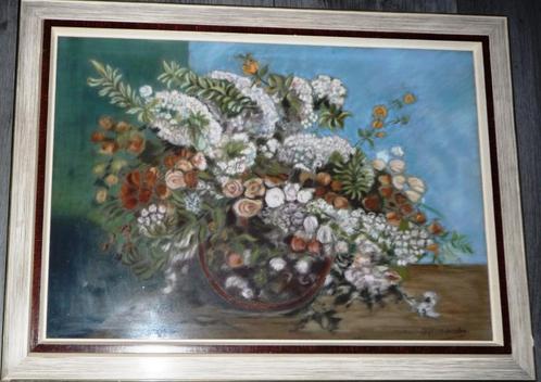 Flowers - W H Mander (1850-1922) - Pastel achter glas, Antiek en Kunst, Kunst | Schilderijen | Klassiek, Ophalen