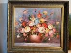 Groot olieverf bloemen schilderij, Antiek en Kunst, Kunst | Schilderijen | Klassiek, Ophalen of Verzenden