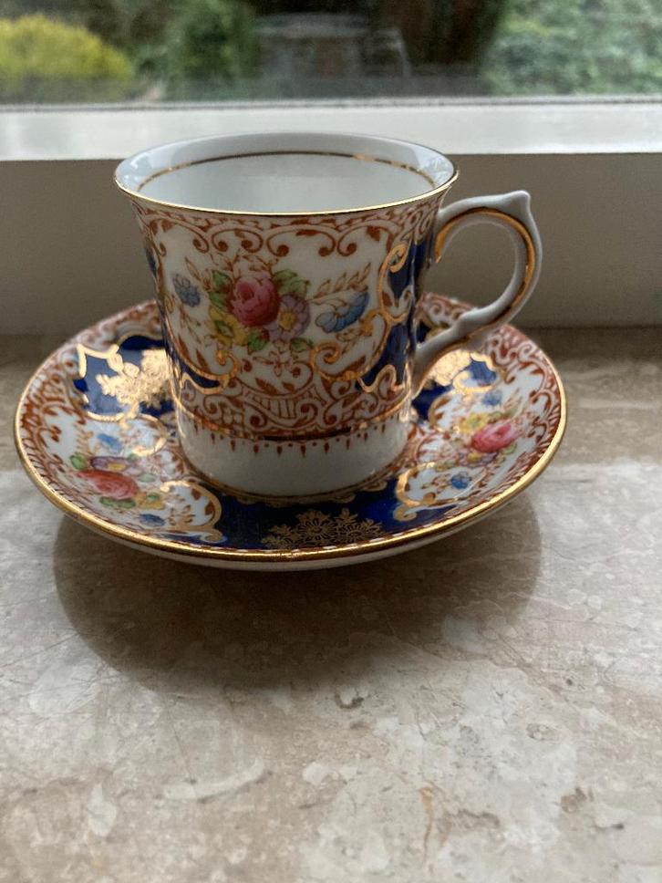 Kop en schotel set | Salisbury | bladgoud kobalt floraal, Antiek en Kunst, Antiek | Porselein, Ophalen of Verzenden