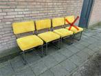 3 Gele Ribstof Stoelen met Chome Buisframe, Huis en Inrichting, Stoelen, Ophalen, Zo goed als nieuw, Metaal, Drie