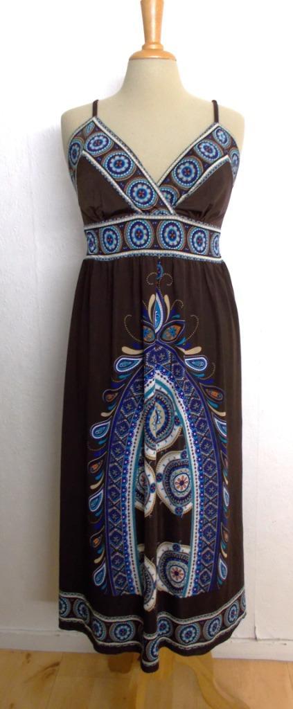 Ibiza/hippie/batik print bruine maxi dress! 40, Kleding | Dames, Jurken, Zo goed als nieuw, Maat 38/40 (M), Bruin, Onder de knie