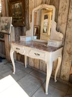 Brocante kaptafel met marmeren blad, Ophalen, Hout, 50 tot 100 cm, Minder dan 100 cm