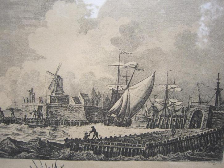Haven van Vlissingen mooie oude Gravure in goede lijst, Antiek en Kunst, Kunst | Etsen en Gravures, Ophalen of Verzenden