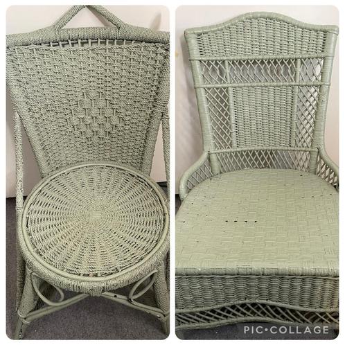 2 leuke brocante rieten stoelen, Huis en Inrichting, Fauteuils, Gebruikt, Minder dan 75 cm, Ophalen