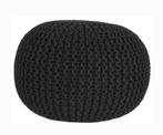 LABEL51 Poef Knitted Zwart Gebreid Zwarte Touw Katoen 50 cm, Ophalen, Zo goed als nieuw, Rond