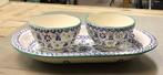 Hand geschilderde set Turkije serveer schaal en twee komen, Huis en Inrichting, Keuken | Servies, Ophalen of Verzenden, Onbekend