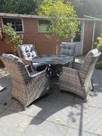 Tuinset met ronde tafel 110 cm en 4 stoelen, Tuin en Terras, Ophalen, Zo goed als nieuw, Rotan, 4 zitplaatsen