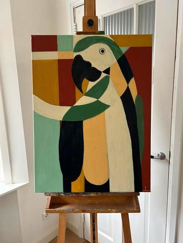 Schilderij Retro Figuratief “Papegaai” 60 x 80 cm  beschikbaar voor biedingen