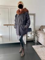 Zwart grijzen long parka jacket coat size 40 L42xl zgan, Ophalen of Verzenden, Zo goed als nieuw, Maat 42/44 (L), Zwart
