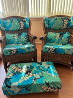 Rieten stoelen met voetenbankje, Ophalen, Gebruikt, Minder dan 75 cm, Stof