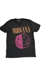 Nirvana “Happy Face Logo” Graphic T-shirt  Black Music Tee, Zwart, Ophalen of Verzenden, Bandshirt, Gedragen