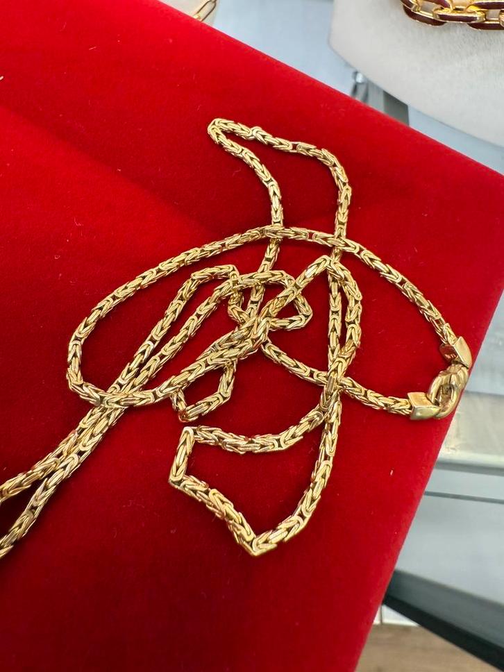 Prachtige 14 kt gouden massieve koningsketting 65 cm, Sieraden, Tassen en Uiterlijk, Kettingen, Goud, Ophalen of Verzenden