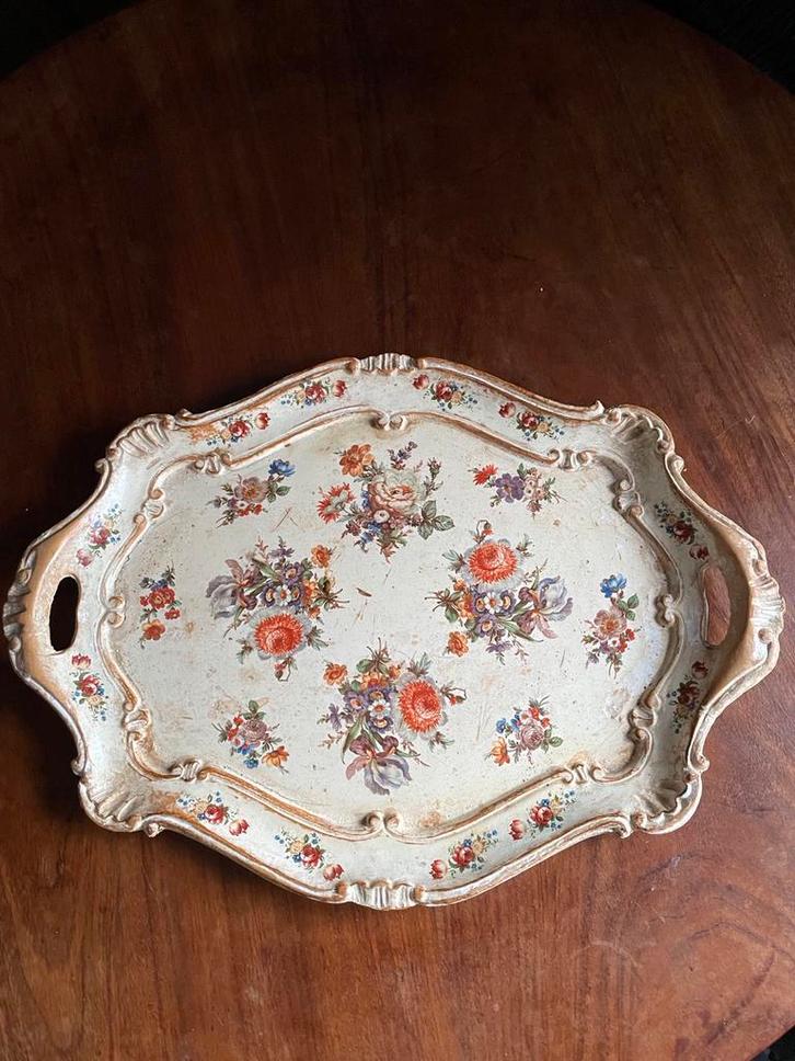 Venetiaans Dienblad met Bloemen sezzatini Florence, Huis en Inrichting, Woonaccessoires | Dienbladen, Gebruikt, Hout, Ovaal, Ophalen of Verzenden