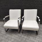 2 fauteuils met wit skai rvs frame, Ophalen, Kunststof, Gebruikt, 75 tot 100 cm