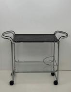 Glazen serveertafel met buisframe Bauhaus stijl, Huis en Inrichting, Ophalen, Gebruikt, Bauhaus, Glas