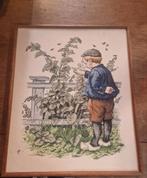 Geborduurd schilderij - Jongen bij plant, Antiek en Kunst, Ophalen