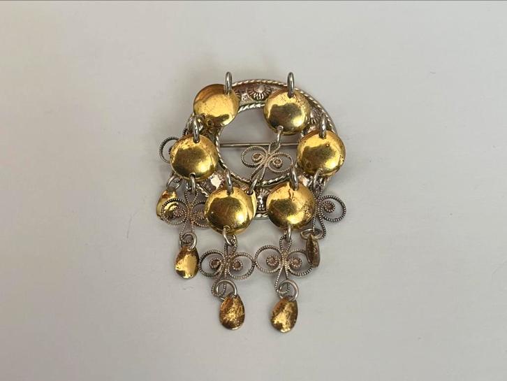 Antieke Solje broche zilver verguld, Sieraden, Tassen en Uiterlijk, Antieke sieraden, Broche, Zilver, Verguld, Verzenden