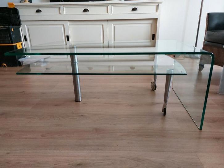 Strakke glazen salontafel-kan verlengd worden, Huis en Inrichting, Tafels | Salontafels, Zo goed als nieuw, Minder dan 50 cm, 50 tot 100 cm