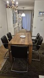 6 leren eetkamerstoelen met metalen frame, Huis en Inrichting, Ophalen, Gebruikt, Industrieel of modern, Zwart