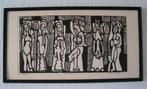 Hubert Bekman "6 figuren" prachtige Houtgravure ets tekening, Antiek en Kunst, Kunst | Etsen en Gravures, Ophalen of Verzenden