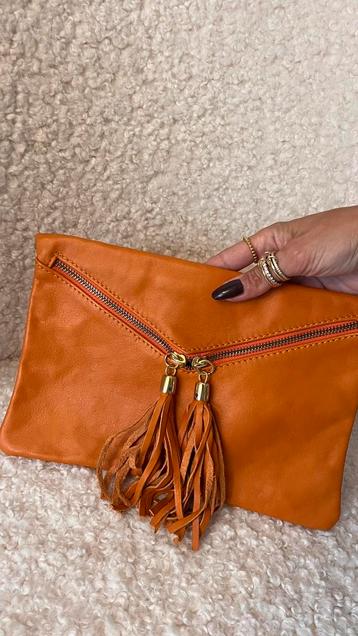 Leren clutch oranje nieuw echt leer beschikbaar voor biedingen