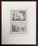 Abcoude 2 gravures  in lijstHet Slot Abkoude en dorp Abkoude, Antiek en Kunst, Kunst | Etsen en Gravures, Ophalen of Verzenden