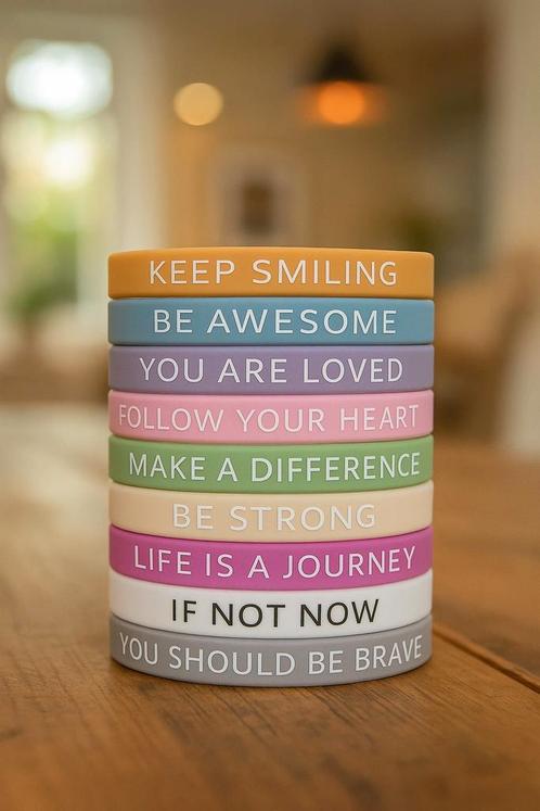 Silicone Armbanden met Motiverende Tekst!, Sieraden, Tassen en Uiterlijk, Armbanden, Zo goed als nieuw, Ophalen of Verzenden