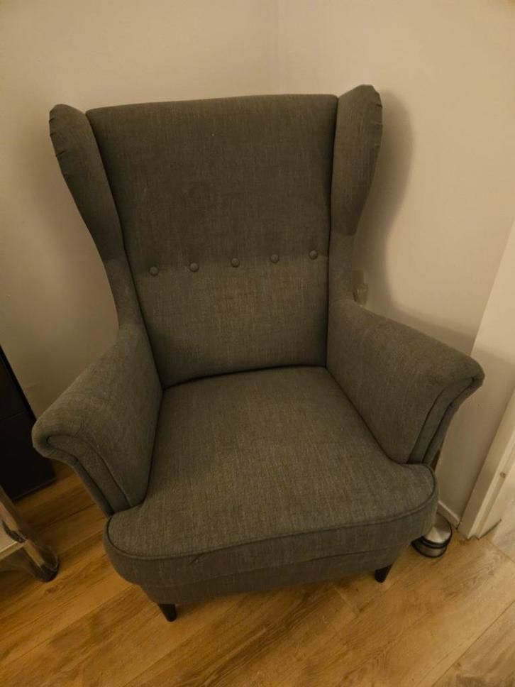 IKEA Strandmon Oorfauteuil - Comfortabel!, Huis en Inrichting, Fauteuils, Zo goed als nieuw, Hout, Stof, 75 tot 100 cm, 75 tot 100 cm