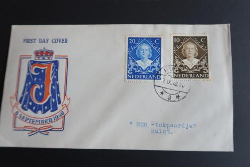 FDC voorloper Inhuldiging Juliana 1948 Breel, Postzegels en Munten, Postzegels | Eerstedagenveloppen, Beschreven, Nederland, Ophalen of Verzenden