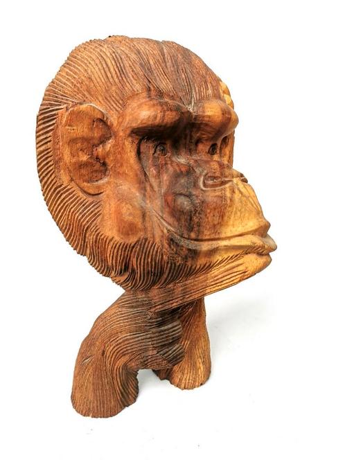 Groot beeld houten sculptuur aap retro vintage, Antiek en Kunst, Kunst | Beelden en Houtsnijwerken, Verzenden