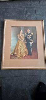 Vintage schilderij van Juliana en Bernard, Ophalen of Verzenden, Gebruikt, Kaart, Foto of Prent