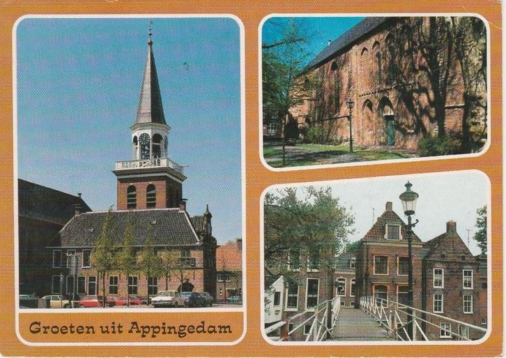 APPINGEDAM Kerk Brug Groeten, Verzamelen, Ansichtkaarten | Nederland, Gelopen, Groningen, 1980 tot heden, Verzenden