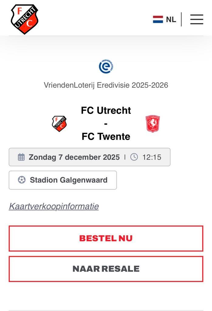 4 tickets Fc Utrecht - Fc twente, Tickets en Kaartjes, Sport | Voetbal, Drie personen of meer, December, Losse kaart