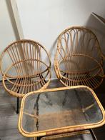 Set vintage rotan stoeltjes en tafel Rohe noordwolde, Huis en Inrichting, Stoelen, Ophalen, Gebruikt, Bruin, Twee