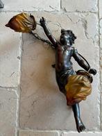 Antieke hanglamp cherubijn/putti brons, Huis en Inrichting, Ophalen of Verzenden, Gebruikt, Glas, 50 tot 75 cm