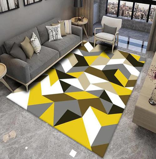 Geel Grijs Wit Zwart Geometrisch Vloerkleed / Kleed Tapijt, Huis en Inrichting, Stoffering | Tapijten en Kleden, Nieuw, Rechthoekig