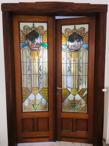 zeldzame antieke deuren met jugendstil glas in lood  beschikbaar voor biedingen