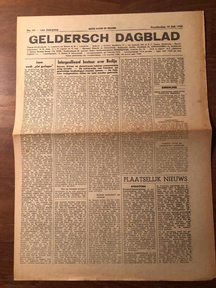 1945 Na Bevrijding, 16x Geldersch Dagblad. 7 juli t/m 8 aug., Boeken, Oorlog en Militair, Gelezen, Overige onderwerpen, Tweede Wereldoorlog