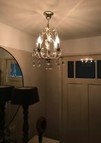 Kroonluchter, bladzilver en 4 armen met glaspegels, Ophalen, Zo goed als nieuw, Glas