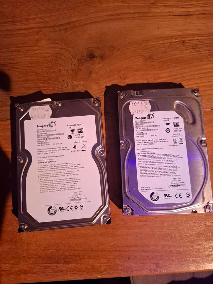2x Seagate 3.5 inch Hdd. 1x 1tb en 1x 1.5tb. getest., Computers en Software, Harde schijven, Zo goed als nieuw, Desktop, Intern