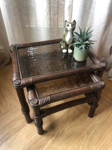 Vintage mimiset nesting tables | manou rotan glas beschikbaar voor biedingen