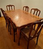 Uitschuifbare antieke eettafel met 6 stoelen Queen Ann, Ophalen, Eikenhout, 100 tot 150 cm, Klassiek