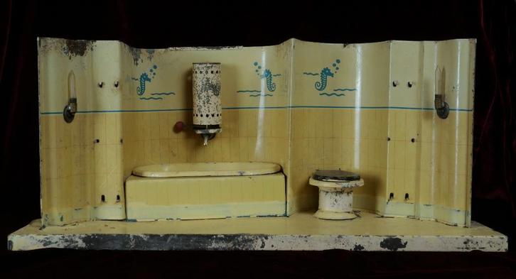 Blikken poppenhuis badkamer 20er jaren Günthermann      , Antiek en Kunst, Antiek | Speelgoed, Ophalen of Verzenden