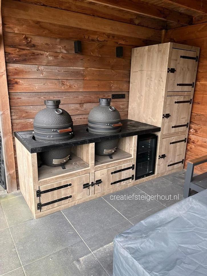 Buitenkeuken steigerhout kamado egg koelkast overkapping , Tuin en Terras, Buitenkeukens, Nieuw, Houtskool, Inbouw, Vrijstaand