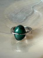 Mooie zilveren ring met malachiet, Sieraden, Tassen en Uiterlijk, Antieke sieraden, Ophalen of Verzenden, Zilver, Ring, Met edelsteen