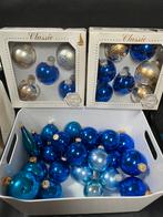 Vintage blauwe kerstballen retro kerst goud, Diversen, Kerst, Ophalen of Verzenden, Gebruikt